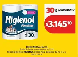 Hipermercado Libertad Higienol papel higiénico doble hoja balance oferta