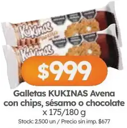 Cordiez Kukinas galletas avena con chips, sésamo o chocolate oferta