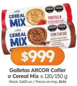 Cordiez Arcor galletas cofler o cereal mix oferta