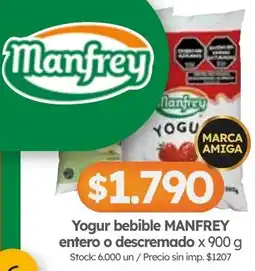 Cordiez Manfrey yogur bebible entero o descremado oferta
