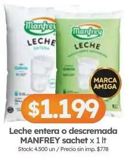 Cordiez Manfrey leche entera o descremada sachet oferta