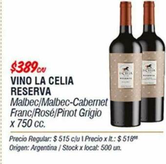 Disco Vino La Celia Reserva oferta