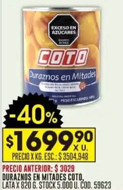 Coto Duraznos en mitades coto lata oferta