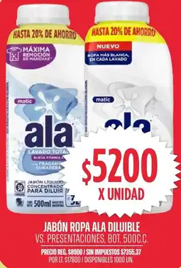 Supermercados Vea Jabón ropa ala diluible vs. presentaciones oferta