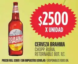 Supermercados Vea Cerveza brahma chopp, rubia, retornable bot oferta