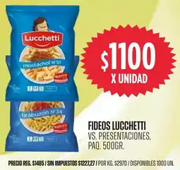 Supermercados Vea Lucchetti fideos vs. presentaciones, paq. oferta