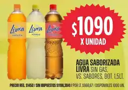 Supermercados Vea Livra agua saborizada sin gas, vs. sabores, bot. oferta