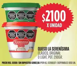 Supermercados Vea La serenísima queso clásico, original o light, pot. oferta