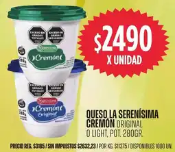 Supermercados Vea La serenísima queso cremón original o light, pot. oferta