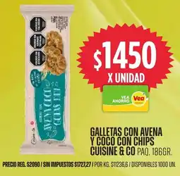 Supermercados Vea Cuisine & co galletas con avena y coco con chips paq. oferta