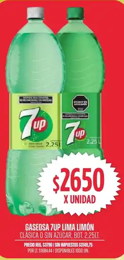 Supermercados Vea 7up gaseosa lima limón clásica o sin azúcar, bot. oferta