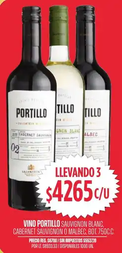 Supermercados Vea Portillo vino sauvignon blanc, cabernet sauvignon o malbec, bot. oferta