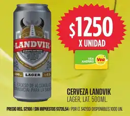Supermercados Vea Landvik cerveza lager, lat. oferta