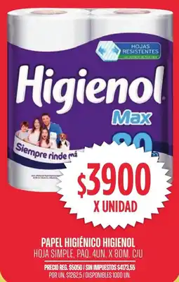 Supermercados Vea Higienol papel higiénico hoja simple, paq. oferta