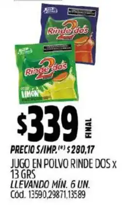 Supermercados Yaguar Rinde dos jugo en polvo oferta