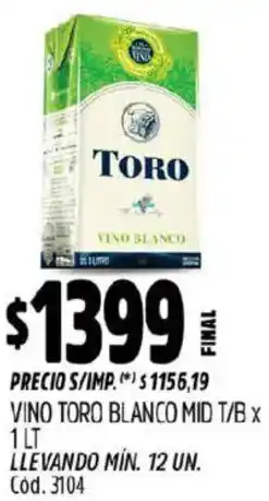 Supermercados Yaguar Toro vino blanco mid t/b oferta