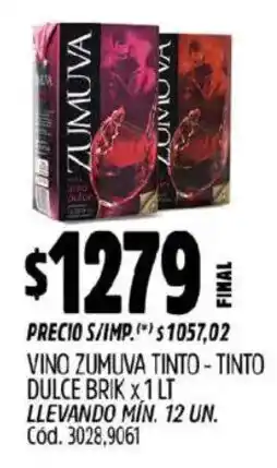 Supermercados Yaguar Zumuva vino tinto - tinto dulce brik oferta