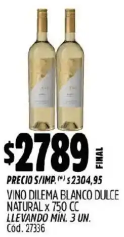Supermercados Yaguar Dilema vino blanco dulce natural oferta