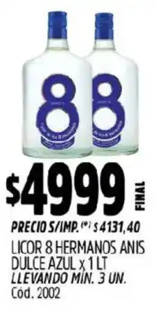 Supermercados Yaguar 8 hermanos licor anis dulce azul oferta