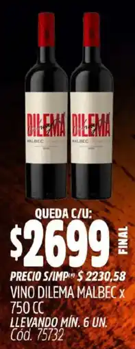 Supermercados Yaguar Dilema malbec vino oferta