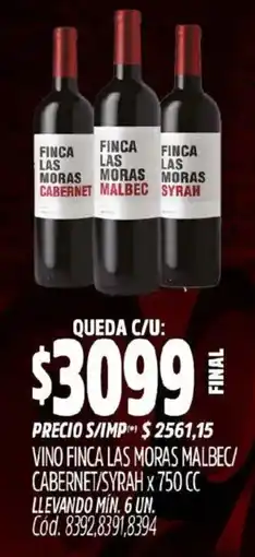 Supermercados Yaguar Finca las moras vino malbec/ cabernet/syrah oferta