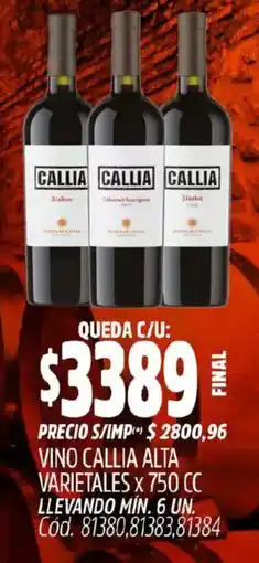 Supermercados Yaguar Callia vino alta varietales oferta