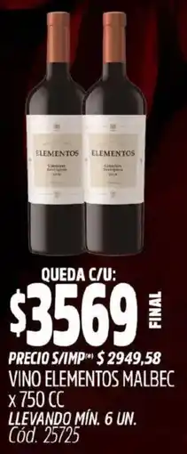 Supermercados Yaguar Elementos vino malbec oferta