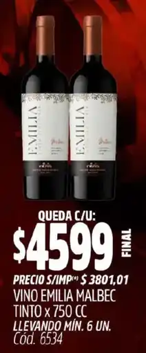 Supermercados Yaguar Emilia vino malbec tinto oferta