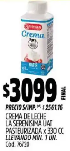 Supermercados Yaguar Crema de leche la serenisima uat pasteurizada oferta