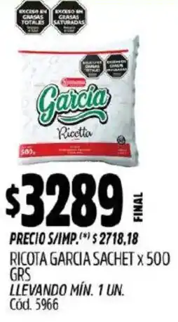 Supermercados Yaguar Garcia ricota sachet oferta