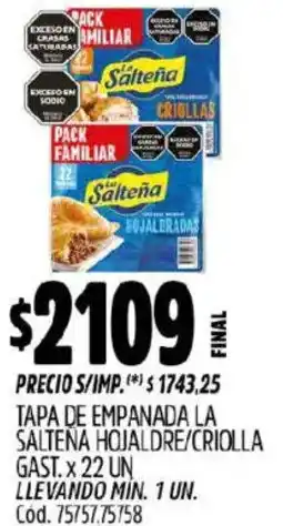 Supermercados Yaguar La saltena tapa de empanada hojaldre/criolla gast. oferta