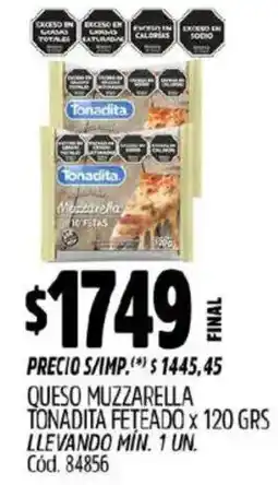 Supermercados Yaguar Tonadita queso muzzarella fețeado oferta