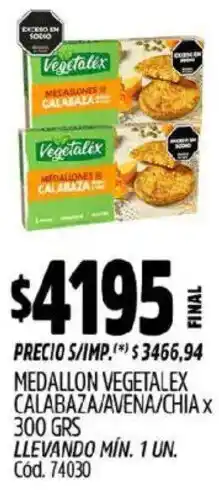 Supermercados Yaguar Medallon vegetalex calabaza/avena/chiax oferta