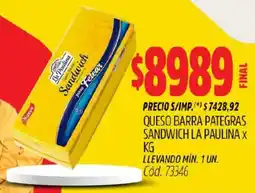 Supermercados Yaguar La paulina queso barra pategras sandwich oferta