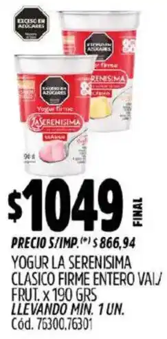 Supermercados Yaguar La serenisima yogur clasico firme entero vaij frut. oferta