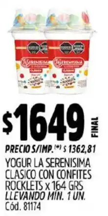 Supermercados Yaguar La serenisima yogur clasico con confites rocklets oferta