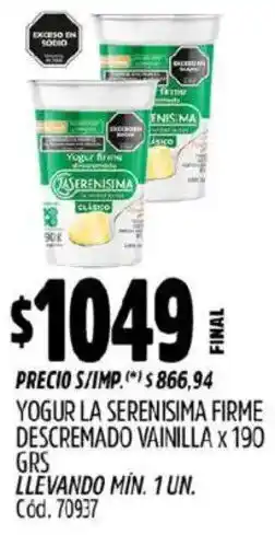 Supermercados Yaguar La serenisima yogur firme descremado vainilla oferta