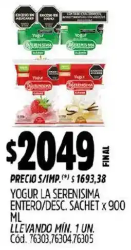 Supermercados Yaguar La serenisima yogur entero/desc. sachet oferta