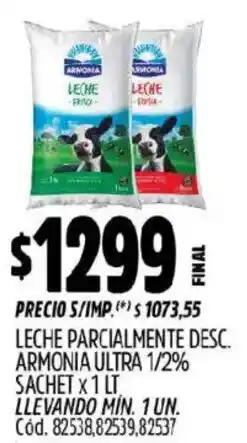 Supermercados Yaguar Leche parcialmente desc. armonia ultra 1/2% sachet oferta