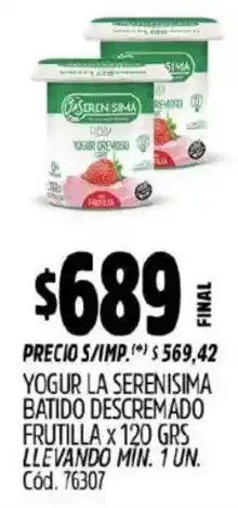 Supermercados Yaguar La serenisima yogur batido descremado frutilla oferta