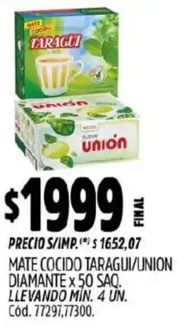 Supermercados Yaguar Diamante mate cocido taragui/union oferta