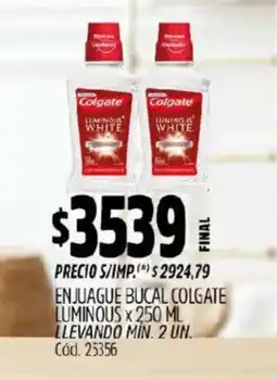 Supermercados Yaguar Colgate Luminous White enjuage bucal oferta