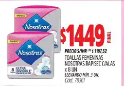Supermercados Yaguar Nosotras toallas femeninas oferta