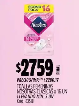 Supermercados Yaguar Nosotras clasicas toallas femeninas oferta