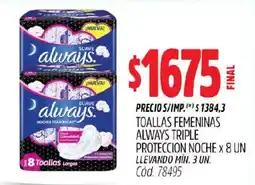 Supermercados Yaguar Always toallas femeninas noche oferta