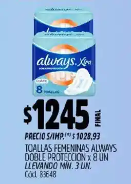 Supermercados Yaguar Always toallas femeninas oferta