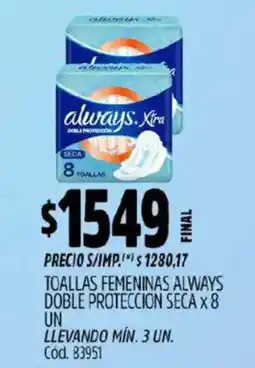 Supermercados Yaguar Always toallas femeninas seca oferta