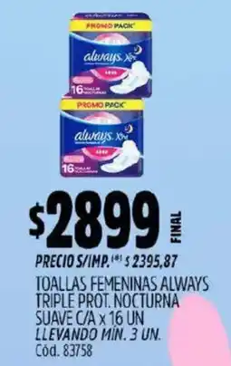 Supermercados Yaguar Always toallas femeninas nocturna suve oferta
