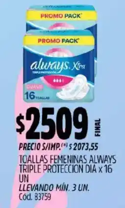 Supermercados Yaguar Always toallas femeninas dia oferta