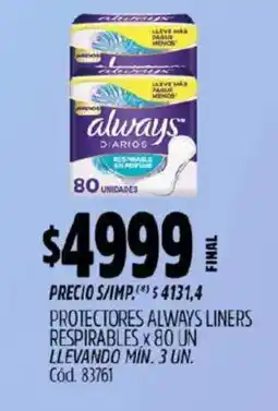 Supermercados Yaguar Always liners respirables oferta